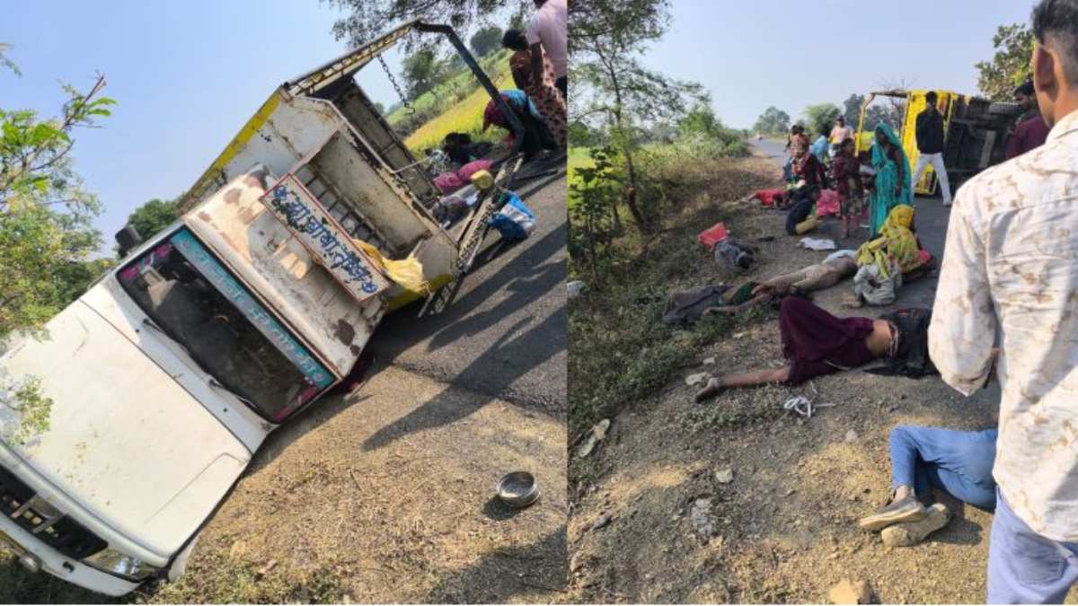 मजदूरों से भरी पिकअप अनियंत्रित होकर पलटी मजदूरों से भरी पिकअप अनियंत्रित होकर पलटी