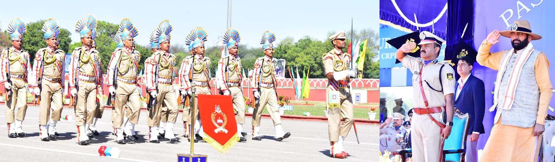 गुरुग्राम में केंद्रीय रिजर्व पुलिस बल (सीआरपीएफ) के नव-नियुक्त राजपत्रित अधिकारियों के 55वें बैच के पासिंग आउट परेड समारोह में परेड की सलामी लेते मुख्यमंत्री नायब सिंह सैनी। गुरुग्राम में केंद्रीय रिजर्व पुलिस बल (सीआरपीएफ) के नव-नियुक्त राजपत्रित अधिकारियों के 55वें बैच के पासिंग आउट परेड समारोह में परेड की सलामी लेते मुख्यमंत्री नायब सिंह सैनी।