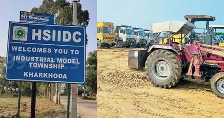 सोनीपत:भूमि समतल करने में लगे वाहन सोनीपत:भूमि समतल करने में लगे वाहन