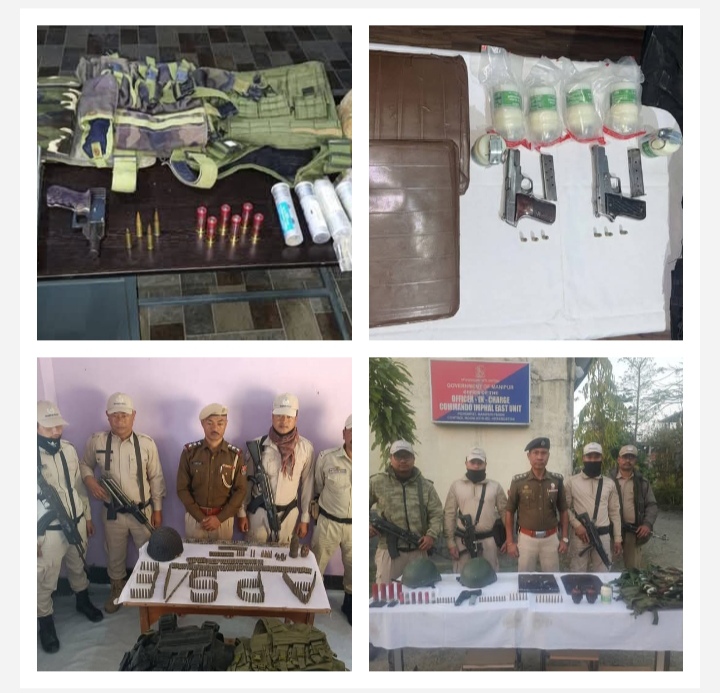 मणिपुर में राज्यपाल की अपील पर समर्पण किए गए हथियार और विस्फोटकों की तस्वीर। मणिपुर में राज्यपाल की अपील पर समर्पण किए गए हथियार और विस्फोटकों की तस्वीर।
