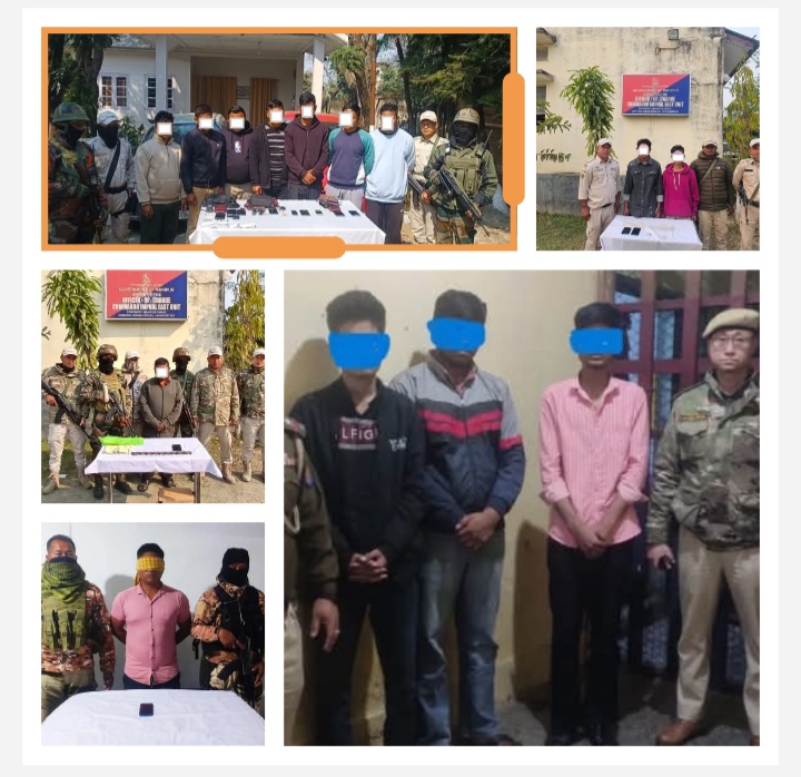 मणिपुर में गिरफ्तार किए गए विभिन्न संगठनों के उग्रवादियों की तस्वीरें। मणिपुर में गिरफ्तार किए गए विभिन्न संगठनों के उग्रवादियों की तस्वीरें।