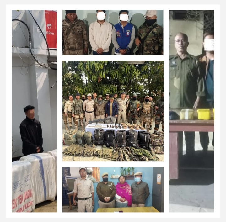 मणिपुर में अलग-अलग अभियानों में गिरफ्तार उग्रवादी यो तथा तस्करों की तस्वीरें। मणिपुर में अलग-अलग अभियानों में गिरफ्तार उग्रवादी यो तथा तस्करों की तस्वीरें।