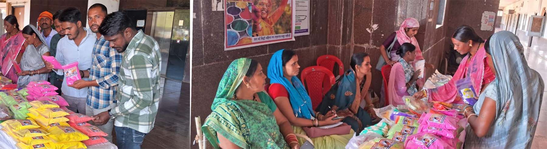 बिहान से जुड़ी महिलाओं द्वारा तैयार हर्बल गुलाल बिहान से जुड़ी महिलाओं द्वारा तैयार हर्बल गुलाल