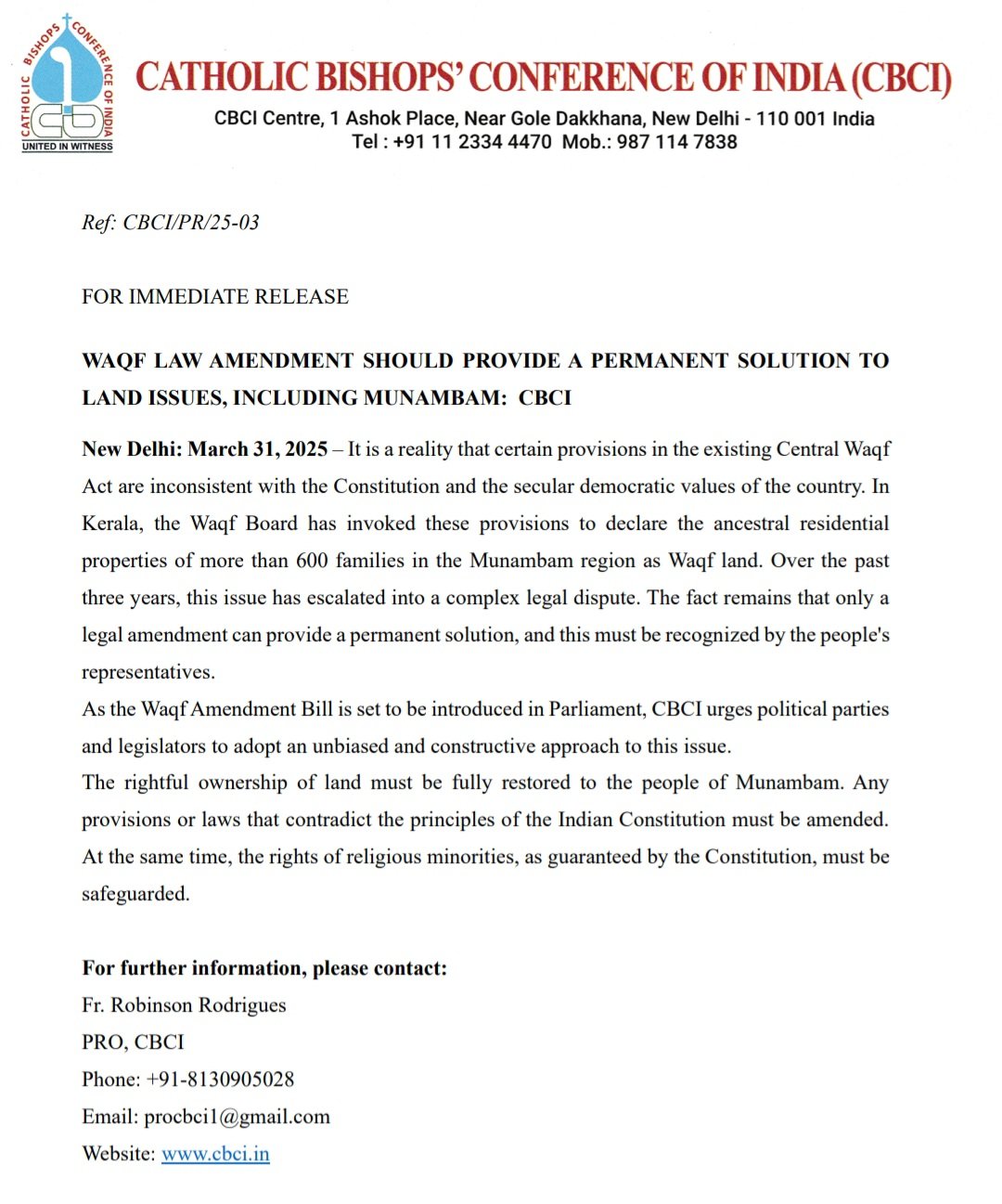 CBIC Waqf bill statement CBIC Waqf bill statement