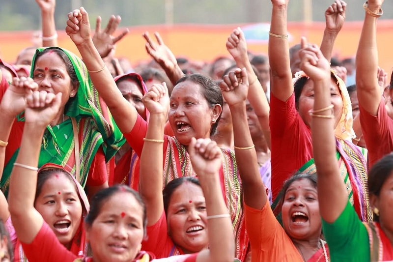 राभा हासोंग स्वायत्तशासी परिषद चुनाव प्रचार का दृश्य। राभा हासोंग स्वायत्तशासी परिषद चुनाव प्रचार का दृश्य।