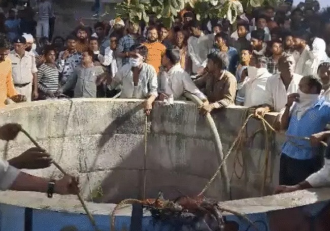 कुएं में रेस्क्यू चलाते हुए टीम कुएं में रेस्क्यू चलाते हुए टीम