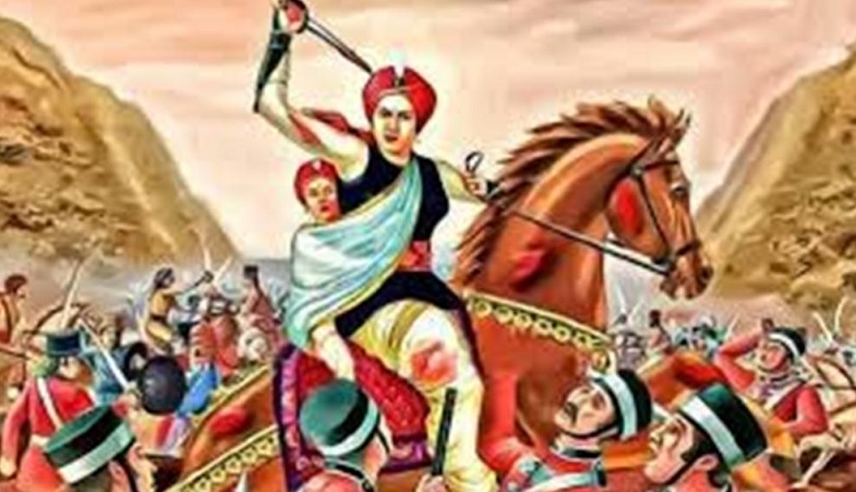 अंग्रेजों की सेना से लोहा लेतीं रानी लक्ष्मीबाई। अंग्रेजों की सेना से लोहा लेतीं रानी लक्ष्मीबाई।