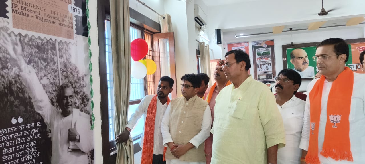 विकास का चित्रित इतिहास देखते कार्यकर्ता। विकास का चित्रित इतिहास देखते कार्यकर्ता।