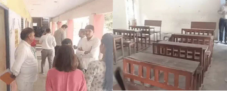 सोनीपत: मूल्यांकन केंद्र में खाली पड़े अध्यापकों के डेस्क। परीक्षक अपनी ड्यूटी से गैर हाजिर सोनीपत: मूल्यांकन केंद्र में खाली पड़े अध्यापकों के डेस्क। परीक्षक अपनी ड्यूटी से गैर हाजिर