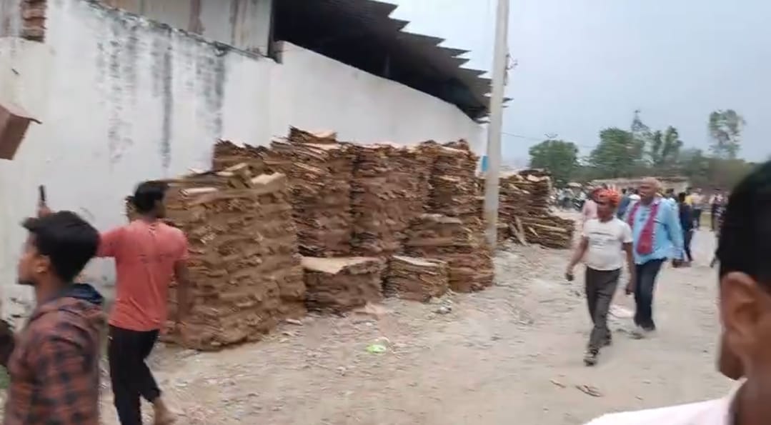 फैक्ट्री के बाहर रखा प्लाई वुड फैक्ट्री के बाहर रखा प्लाई वुड