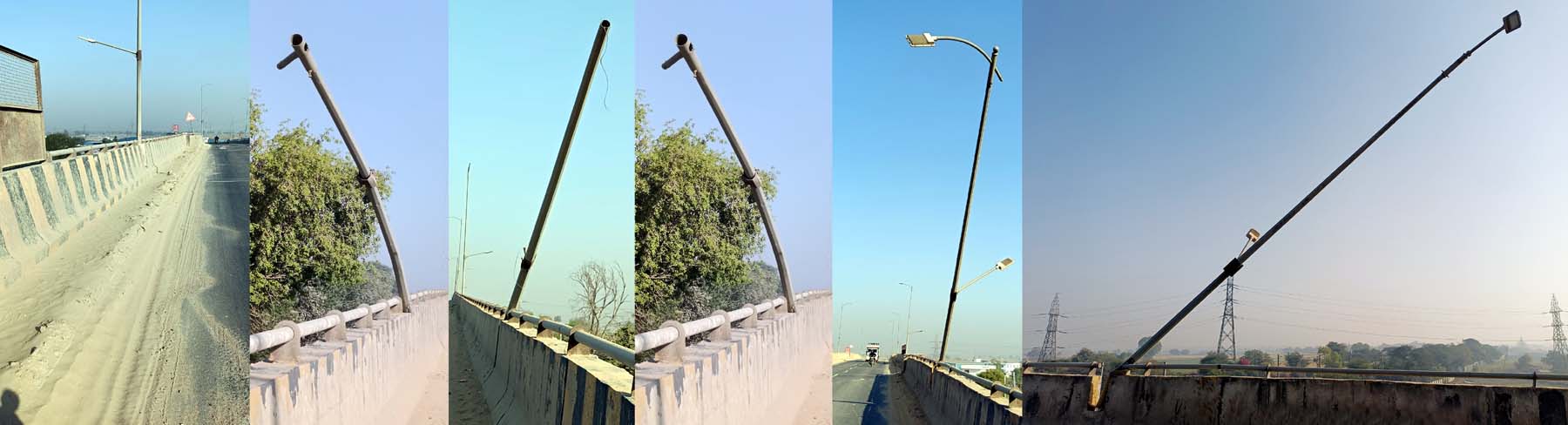 गुरुग्राम के वजीरपुर फ्लाईओवर के फुटपाथ पर जमीं मिट्टी व गिरे पड़े खंभे और खंभों से गायब लाइट। गुरुग्राम के वजीरपुर फ्लाईओवर के फुटपाथ पर जमीं मिट्टी व गिरे पड़े खंभे और खंभों से गायब लाइट।