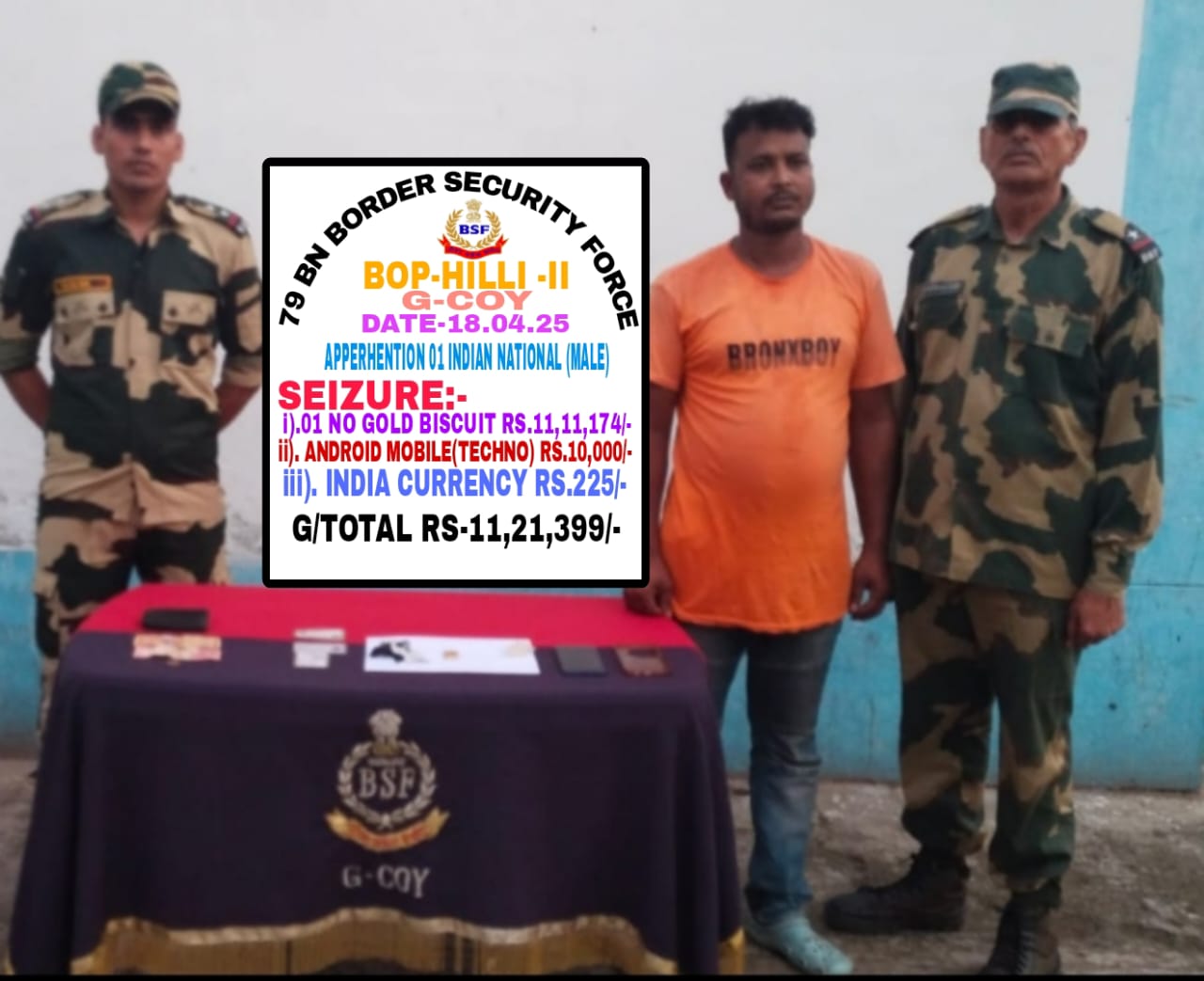 भारत-बांग्लादेश सीमा पर सोने के बिस्कुट के साथ भारतीय नागरिक धराया भारत-बांग्लादेश सीमा पर सोने के बिस्कुट के साथ भारतीय नागरिक धराया