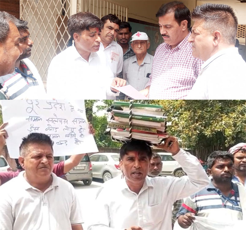 सोनीपत: जिला शिक्षा अधिकारी कार्यालय के बाहर अनोखे अंदाज़ में प्रदर्शन करते, अधिकारी को मुख्यमंत्री के नाम ज्ञापन सौंपते हुए जिला पार्षद संजय। सोनीपत: जिला शिक्षा अधिकारी कार्यालय के बाहर अनोखे अंदाज़ में प्रदर्शन करते, अधिकारी को मुख्यमंत्री के नाम ज्ञापन सौंपते हुए जिला पार्षद संजय।