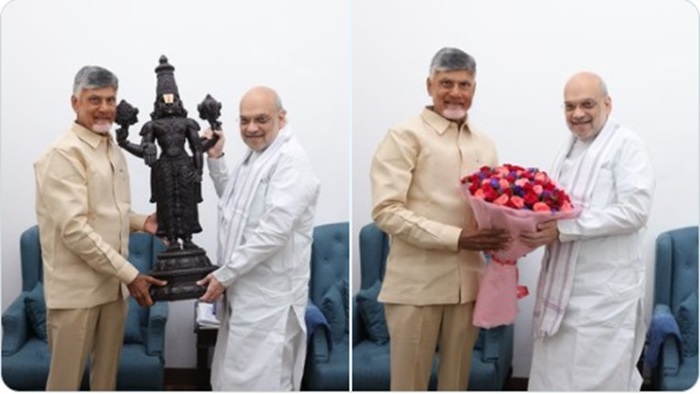 नई दिल्लीः मंगलवार को केंद्रीय मंत्री अमित शाह से मुलाकात के दौरान आंध्र प्रदेश के मुख्यमंत्री एन. चंद्रबाबू नायडू नई दिल्लीः मंगलवार को केंद्रीय मंत्री अमित शाह से मुलाकात के दौरान आंध्र प्रदेश के मुख्यमंत्री एन. चंद्रबाबू नायडू