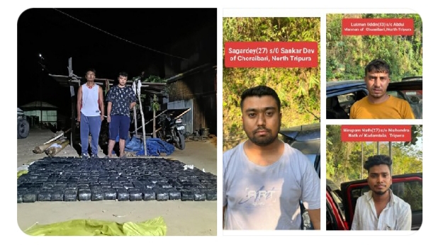 मिज़ोरम में जब्त 2.6 क्विंटल मादक पदार्थों के साथ तस्करों की तस्वीर। मिज़ोरम में जब्त 2.6 क्विंटल मादक पदार्थों के साथ तस्करों की तस्वीर।