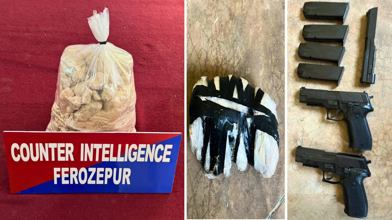 पंजाब पुलिस द्वारा बरामद हेरोइन व हथियार पंजाब पुलिस द्वारा बरामद हेरोइन व हथियार