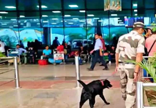 पटना एयरपाेट पर अलट के दाैरान जवान डाॅग के साथ पटना एयरपाेट पर अलट के दाैरान जवान डाॅग के साथ