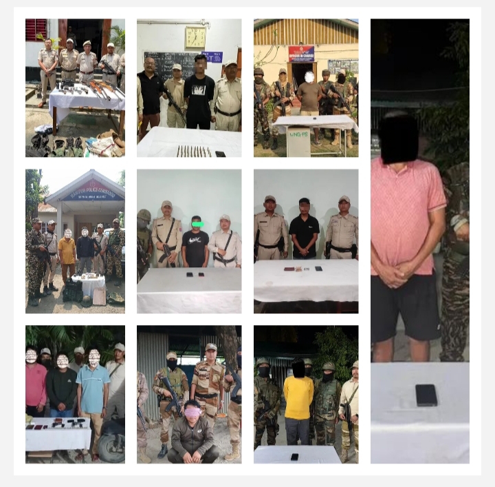 उग्रवादियों खिलाफ मणिपुर में जारी जोरदार अभियान में पकड़े गए उग्रवादियों तथा बड़ी मात्रा में बरामद हथियार और विस्फोटकों की तस्वीरें। उग्रवादियों खिलाफ मणिपुर में जारी जोरदार अभियान में पकड़े गए उग्रवादियों तथा बड़ी मात्रा में बरामद हथियार और विस्फोटकों की तस्वीरें।