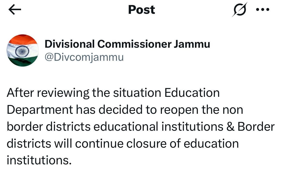 All educational institutions in Jammu, Samba, Kathua, Rajouri and Poonch districts will remain closed till further orders All educational institutions in Jammu, Samba, Kathua, Rajouri and Poonch districts will remain closed till further orders