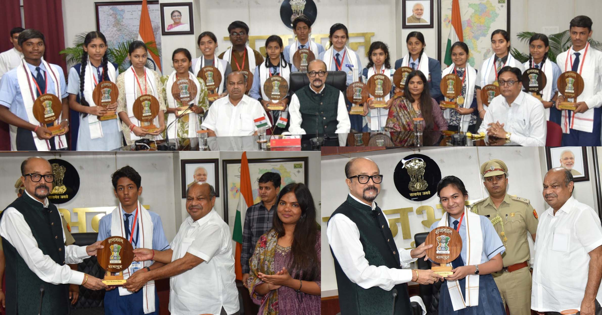 राज्यपाल डेका विद्यार्थियों से मुलाकात कर सम्मानित करते राज्यपाल डेका विद्यार्थियों से मुलाकात कर सम्मानित करते