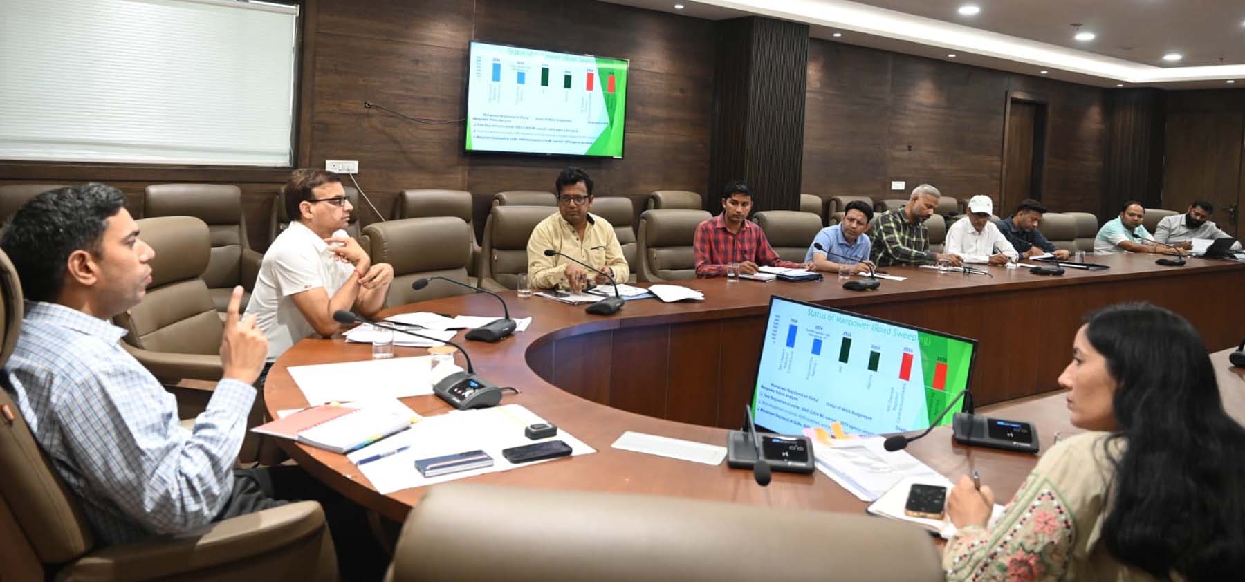 गुरुग्राम नगर निगम में अधिकारियों के साथ सफाई व्यवस्था को लेकर बैठक करते निगमायुक्त प्रदीप दहिया। गुरुग्राम नगर निगम में अधिकारियों के साथ सफाई व्यवस्था को लेकर बैठक करते निगमायुक्त प्रदीप दहिया।