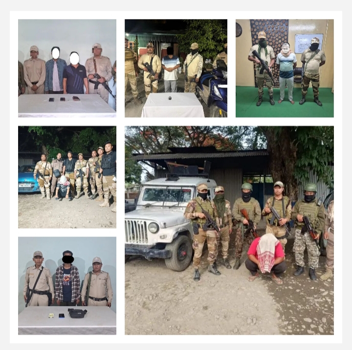 मणिपुर में सुरक्षा बलों द्वारा अलग-अलग अभियानों में गिरफ्तार किए गए उग्रवादियों की तस्वीरें। मणिपुर में सुरक्षा बलों द्वारा अलग-अलग अभियानों में गिरफ्तार किए गए उग्रवादियों की तस्वीरें।
