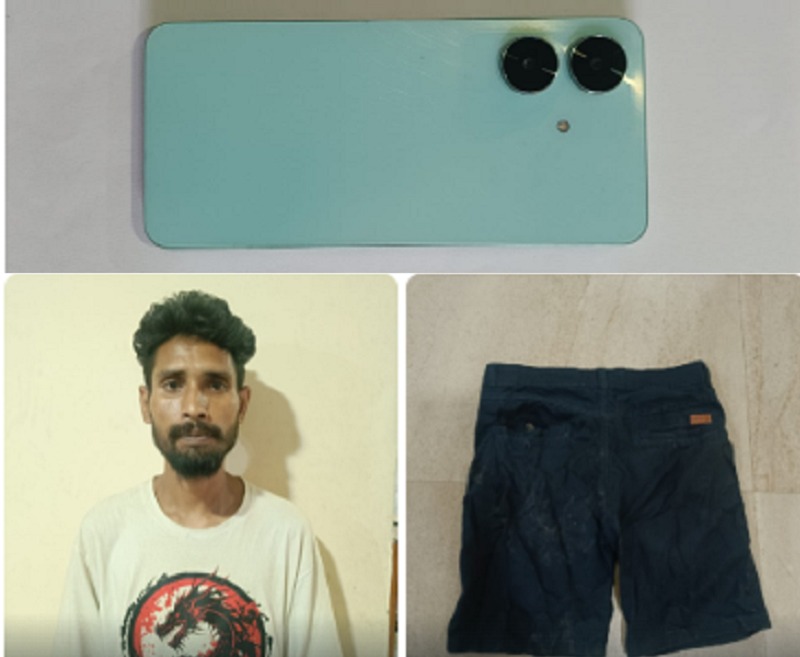 चोरी किये गये मोबाइल फोन और कपड़े के साथ गिरफ्तार आरोपित की तस्वीर। चोरी किये गये मोबाइल फोन और कपड़े के साथ गिरफ्तार आरोपित की तस्वीर।