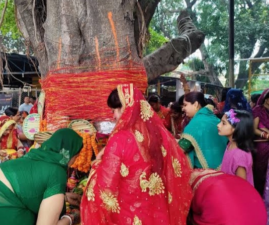 वट वृक्ष के नीचे पूजन करती महिलाएं। वट वृक्ष के नीचे पूजन करती महिलाएं।