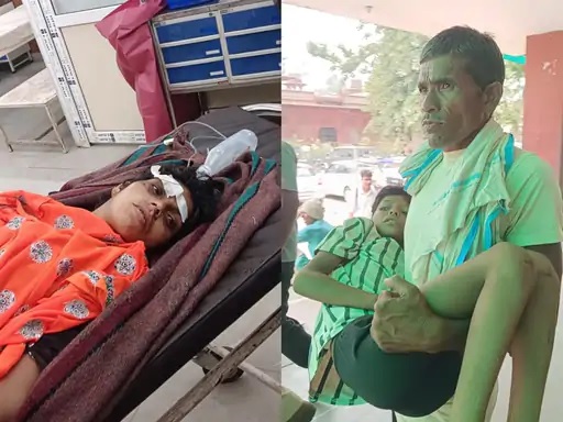 राजगढ़ हॉस्पिटल में भर्ती महिला और घायल बड़ा बेटा। राजगढ़ हॉस्पिटल में भर्ती महिला और घायल बड़ा बेटा।