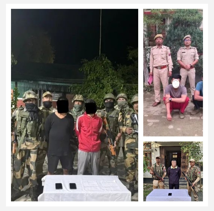 मणिपुर में विभिन्न अभियानों में गिरफ्तार उग्रवादियों की तस्वीर।