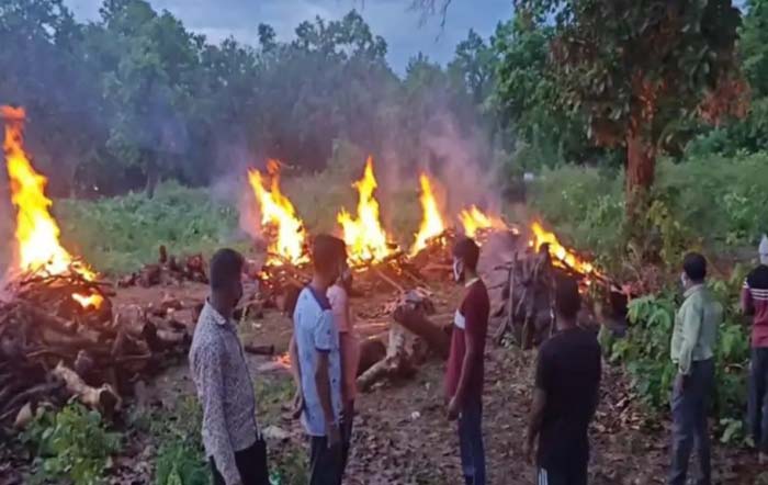 नक्सलियाें के शव का अंतिम संस्कार नक्सलियाें के शव का अंतिम संस्कार