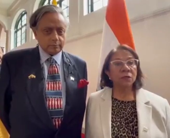 कोलंबिया की उप विदेशमंत्री योलांडा विलाविसेनियो और दाएं शशि थरूर। कोलंबिया की उप विदेशमंत्री योलांडा विलाविसेनियो और दाएं शशि थरूर।
