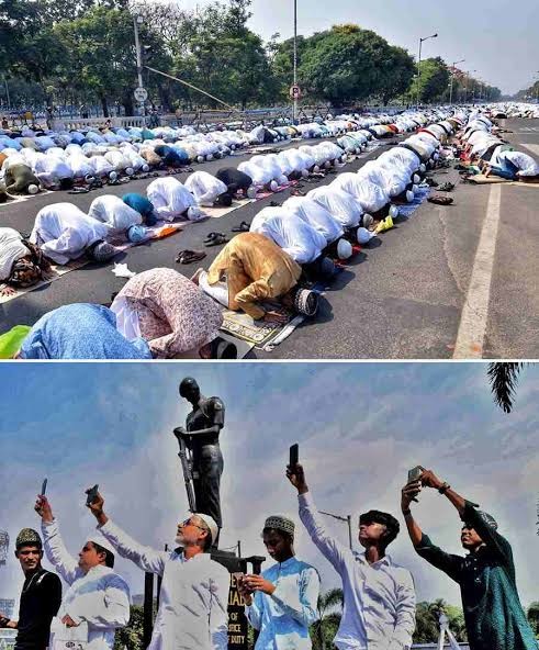 रेड रोज की नमाज के दौरान तस्वीरें लेते लोग रेड रोज की नमाज के दौरान तस्वीरें लेते लोग