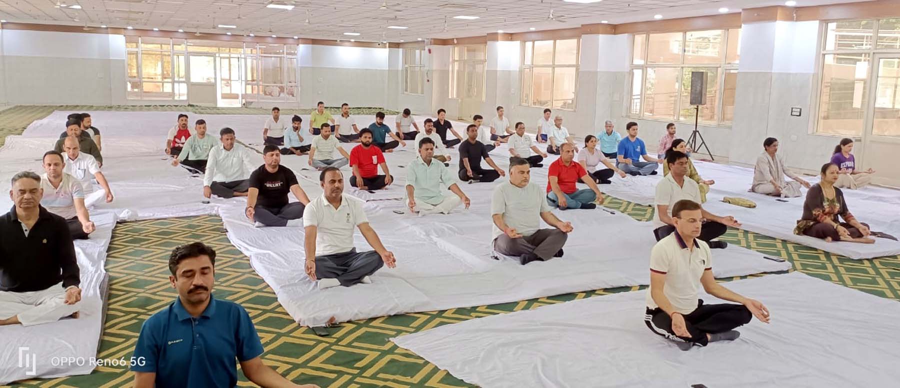 गुरुग्राम के सेक्टर-27 स्थित सामुदायिक केंद्र में योग शिविर में योग करती मेयर, पार्षद व अधिकारी। गुरुग्राम के सेक्टर-27 स्थित सामुदायिक केंद्र में योग शिविर में योग करती मेयर, पार्षद व अधिकारी।