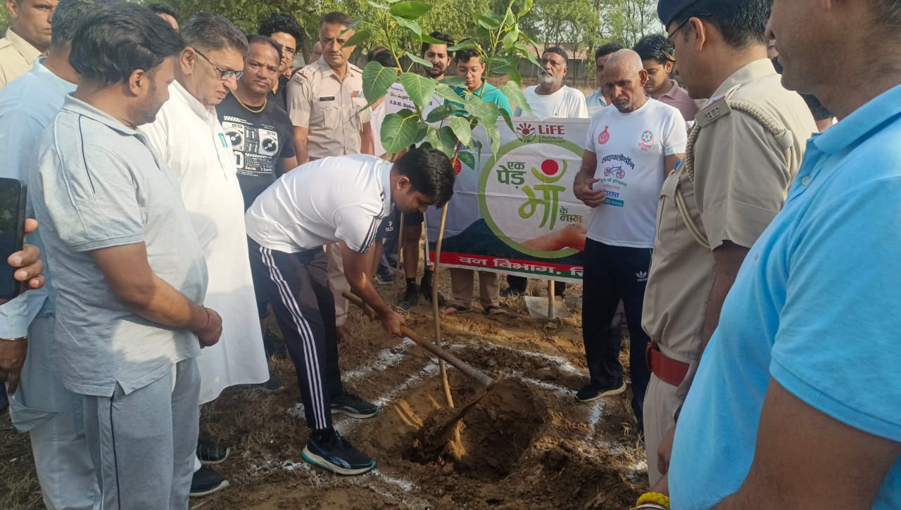 पौधारोपण करते डबवाली के एसडीएम अर्पित संगल। पौधारोपण करते डबवाली के एसडीएम अर्पित संगल।