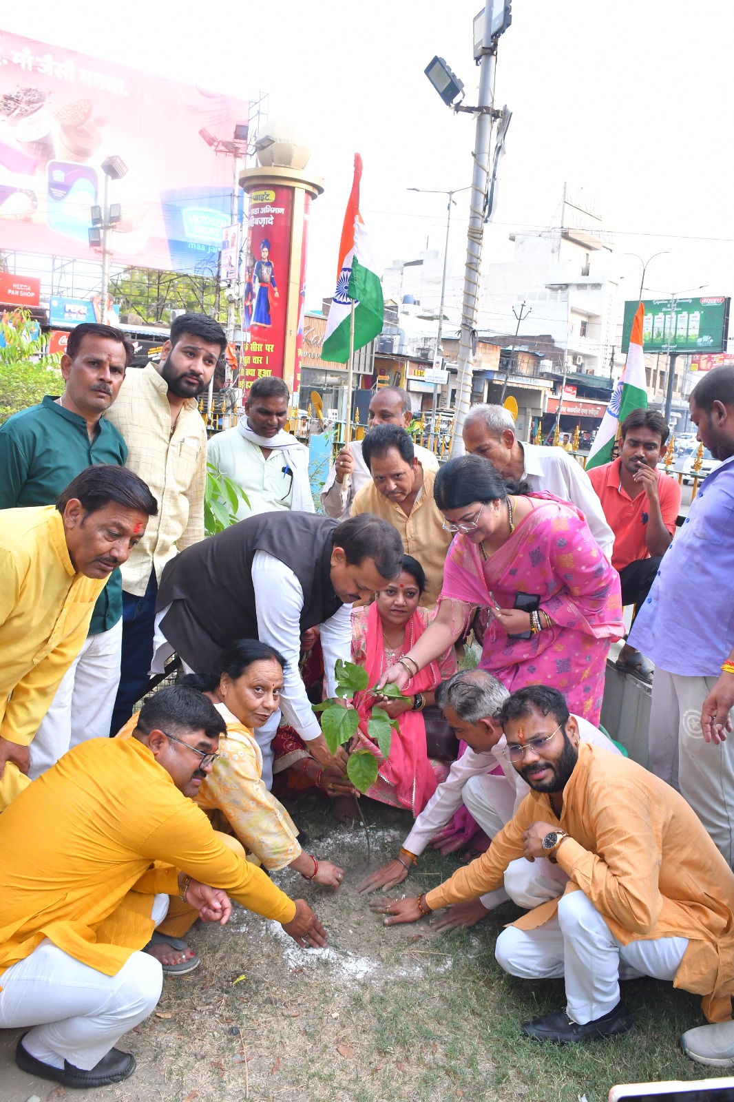 सांसद पर्यावरण पर सिन्दूर का पौधरोपण करते हुए