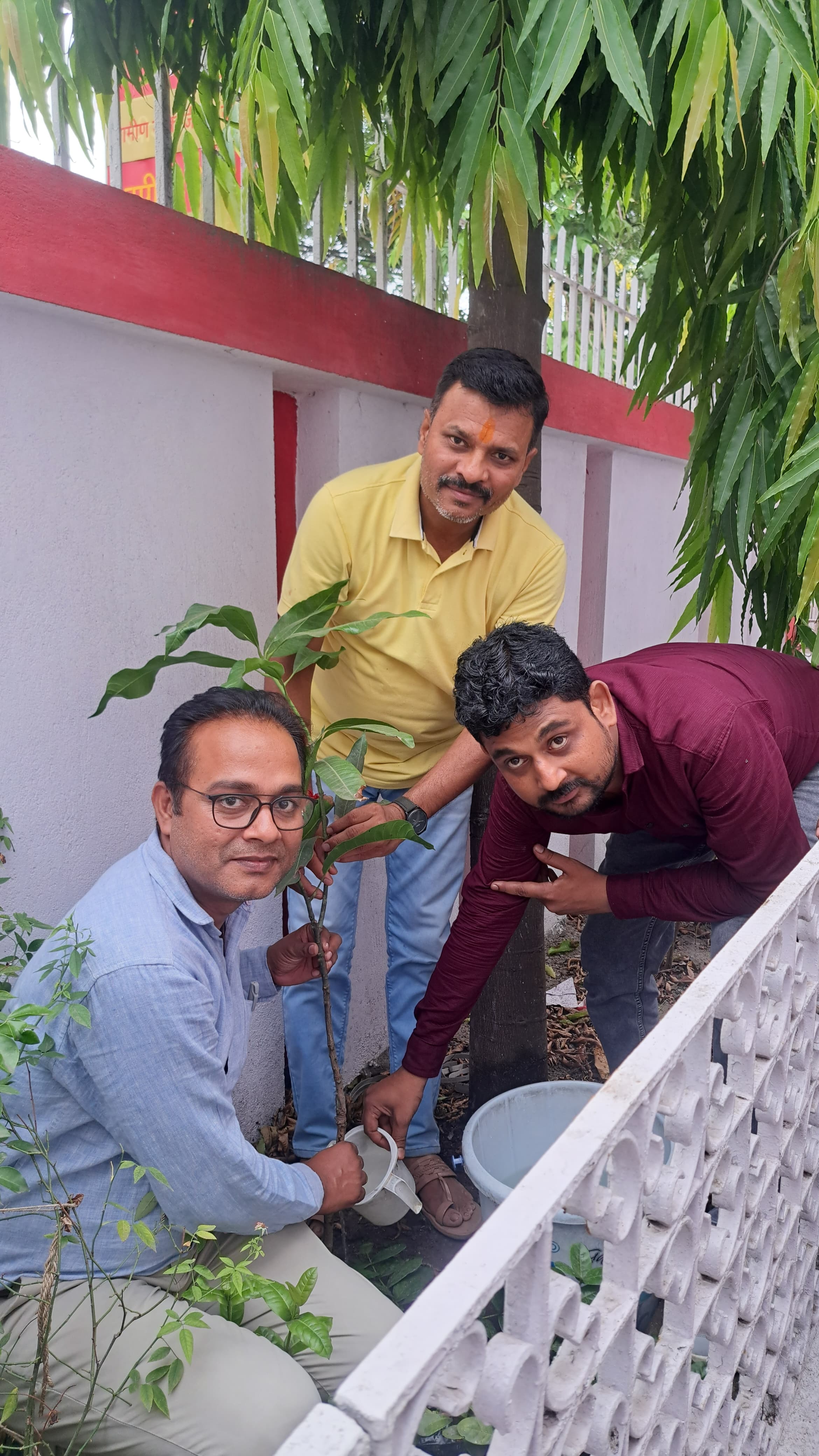 वृक्षारोपण में शामिल कर्मी