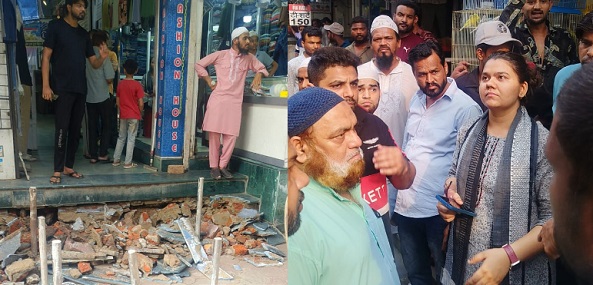 निगम अमले ने दुकानों के सामने अवैध अतिक्रमण पर चलाई जेसीबी निगम अमले ने दुकानों के सामने अवैध अतिक्रमण पर चलाई जेसीबी
