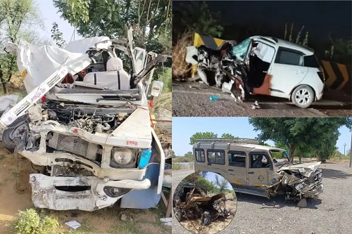 राजस्थान में 24 घंटे में तीन भीषण सड़क हादसे में दूल्हा-दुल्हन समेत बारह की मौत, चौबीस घायल राजस्थान में 24 घंटे में तीन भीषण सड़क हादसे में दूल्हा-दुल्हन समेत बारह की मौत, चौबीस घायल