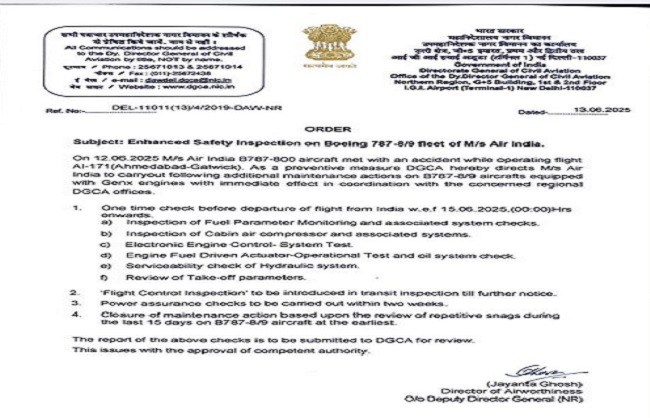 डीजीसीए की ओर से जारी लेटर का चित्र