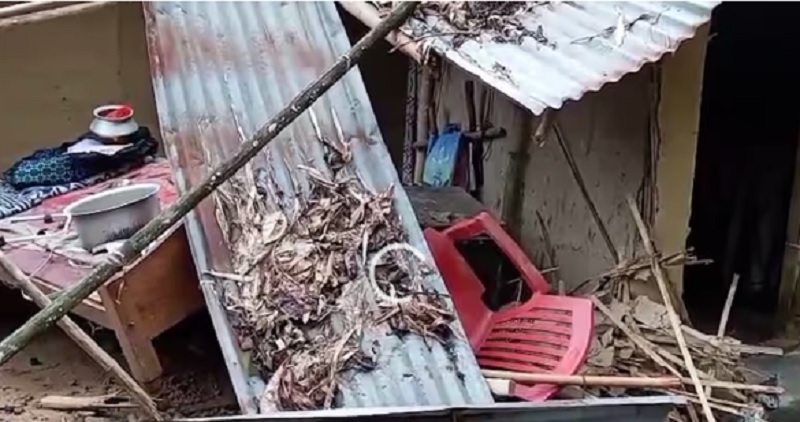 असमः नगांव जिले के सामागुड़ी में जंगली हाथी के हमले में क्षतिग्रस्त ग्रामीण का घर असमः नगांव जिले के सामागुड़ी में जंगली हाथी के हमले में क्षतिग्रस्त ग्रामीण का घर