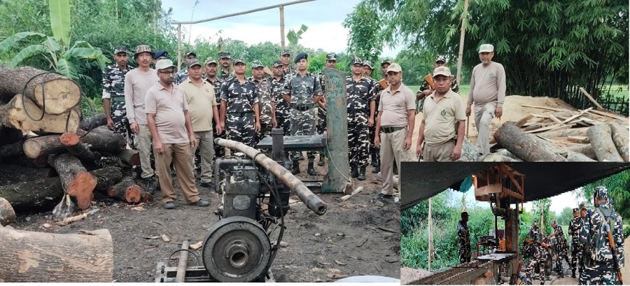 असमः भारत-भूटान सीमावर्ती इलाके में एसएसबी की 24वीं बटालियन द्वारा जब्त अवैध लकड़ी व आरा मशीन असमः भारत-भूटान सीमावर्ती इलाके में एसएसबी की 24वीं बटालियन द्वारा जब्त अवैध लकड़ी व आरा मशीन