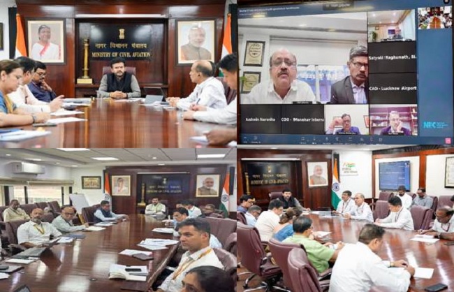 यात्री सुविधा और एयरलाइन के प्रदर्शन की समीक्षा बैठक करते राम मोहन नायडू यात्री सुविधा और एयरलाइन के प्रदर्शन की समीक्षा बैठक करते राम मोहन नायडू