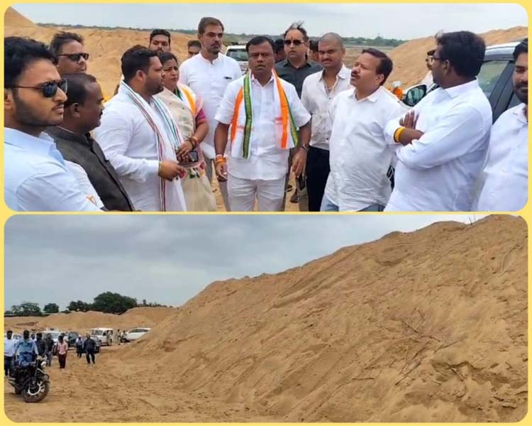 कांग्रेस के प्रदेश अध्यक्ष दीपक बैज महासमुंद जिला में रेत के अवैध भंडारण का निरीक्षण करते हुए कांग्रेस के प्रदेश अध्यक्ष दीपक बैज महासमुंद जिला में रेत के अवैध भंडारण का निरीक्षण करते हुए
