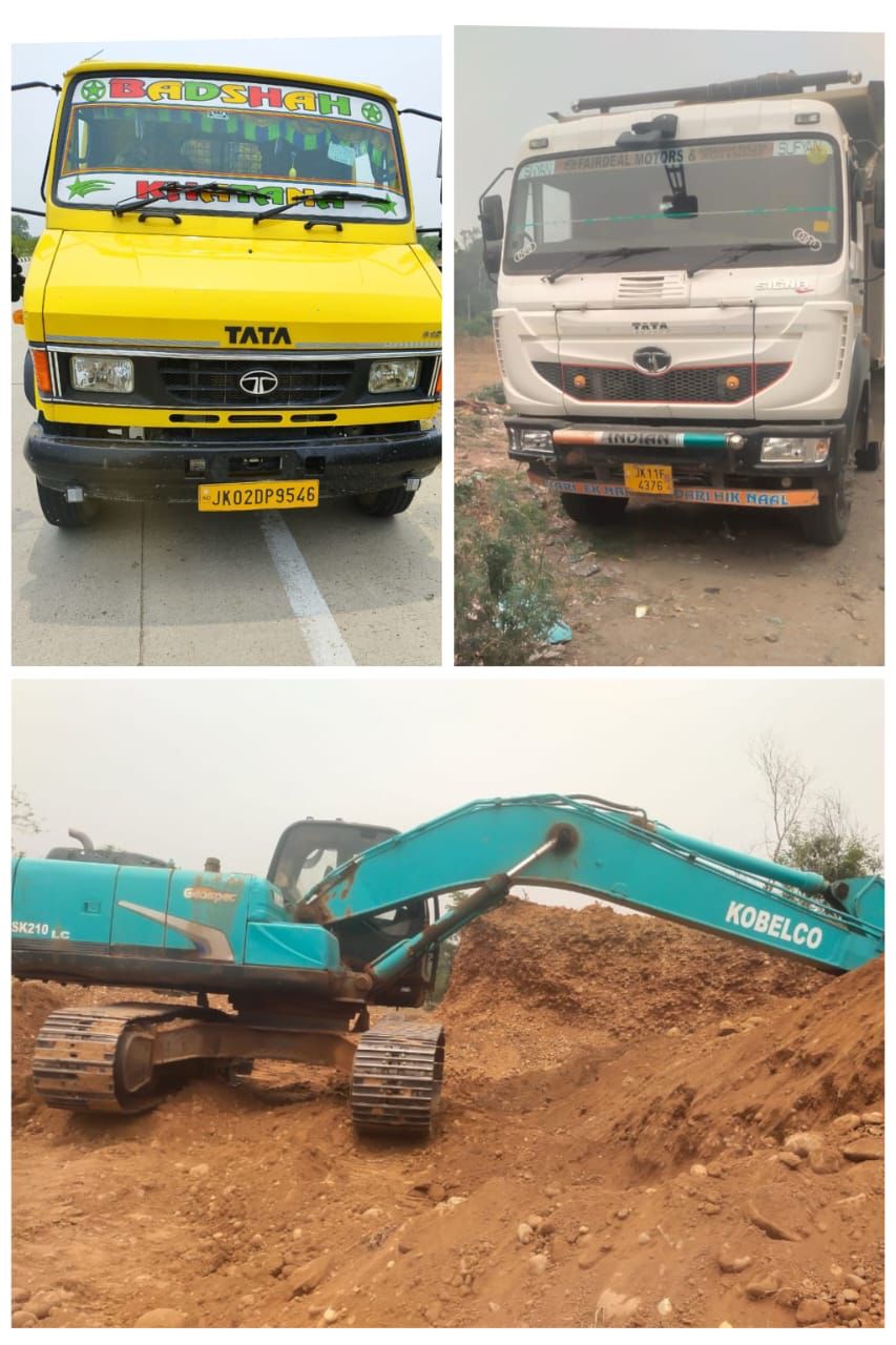 अवैध खनन पर कार्रवाई करते हुए जम्मू जिले के ग्रामीण क्षेत्र में जेकेपी ने 03 वाहन जब्त किए अवैध खनन पर कार्रवाई करते हुए जम्मू जिले के ग्रामीण क्षेत्र में जेकेपी ने 03 वाहन जब्त किए