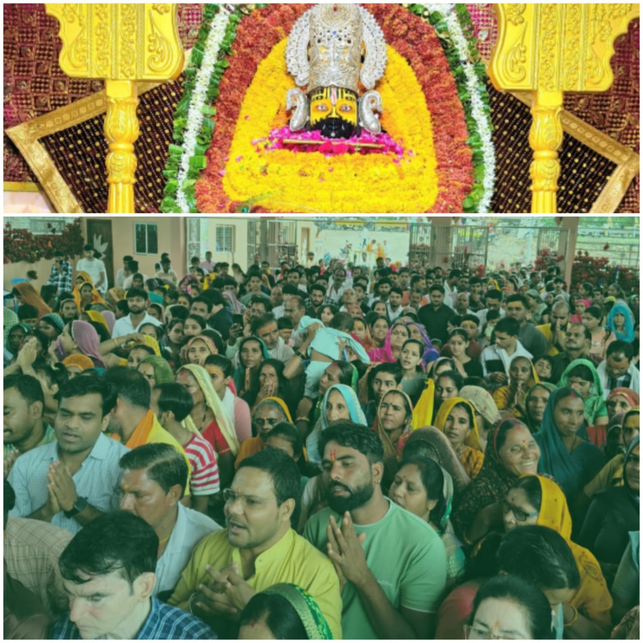 पीताम्बरी फूलों से किया श्रंगार,भक्तों की लगी भीड़ पीताम्बरी फूलों से किया श्रंगार,भक्तों की लगी भीड़