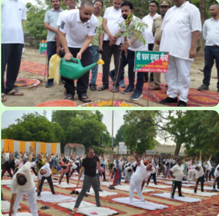 योगाभ्यास करते अधिकारी व अन्य लोग योगाभ्यास करते अधिकारी व अन्य लोग