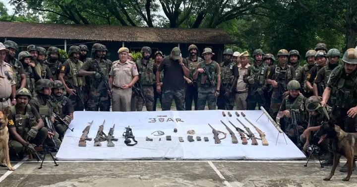 Image of the arrested outfit and seized arms in Manipur. Image of the arrested outfit and seized arms in Manipur.