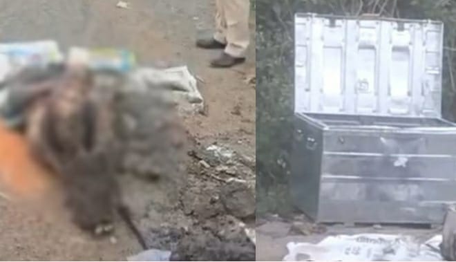 सीमेंट में जमा सूटकेस में मिला युवक का शव सीमेंट में जमा सूटकेस में मिला युवक का शव