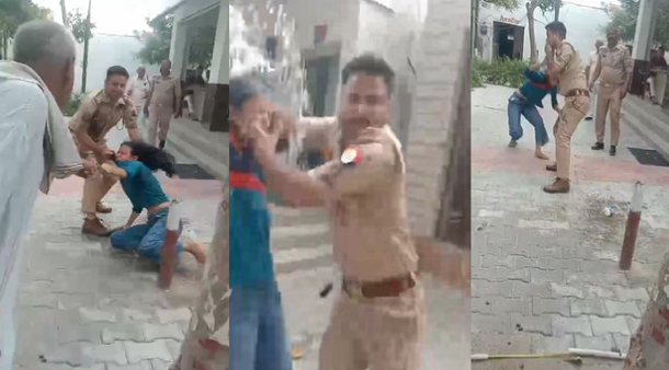 युवती काे पुलिस बचाते हुए युवती काे पुलिस बचाते हुए